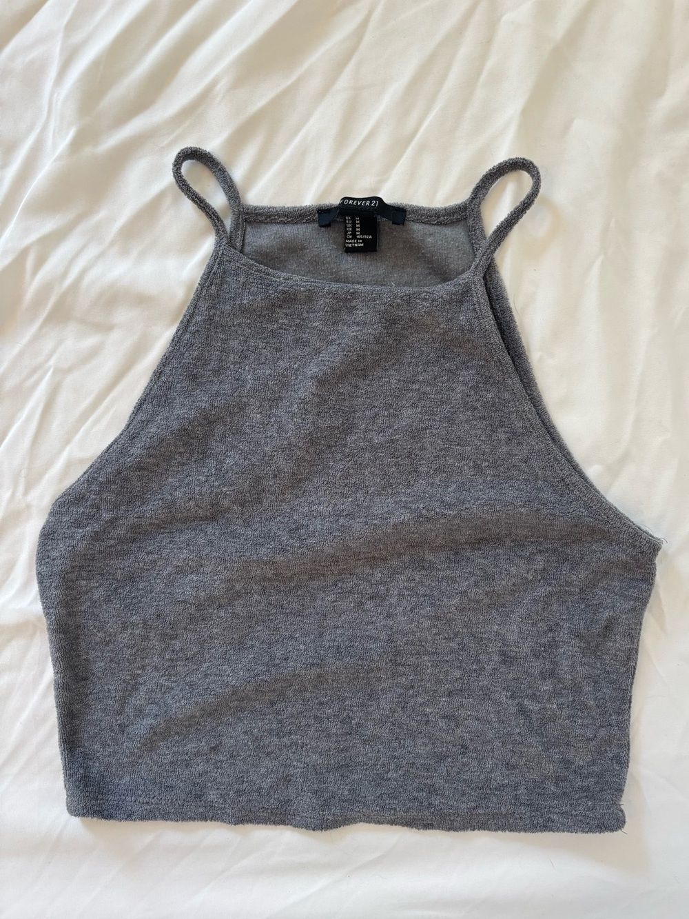 Gray Knit Cropped Halter Tank Top